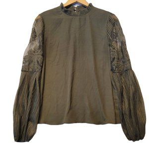 Shein Olive Green Long Lace Sleeve Blouse Size S